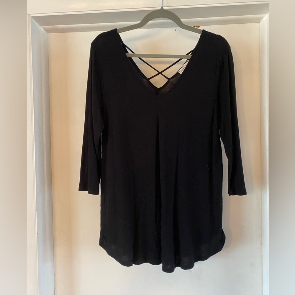 Black V-Neck Women's Top